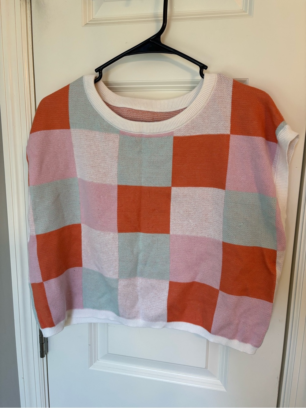 Checkerboard Knit Top — Coral, Pink & Mint
